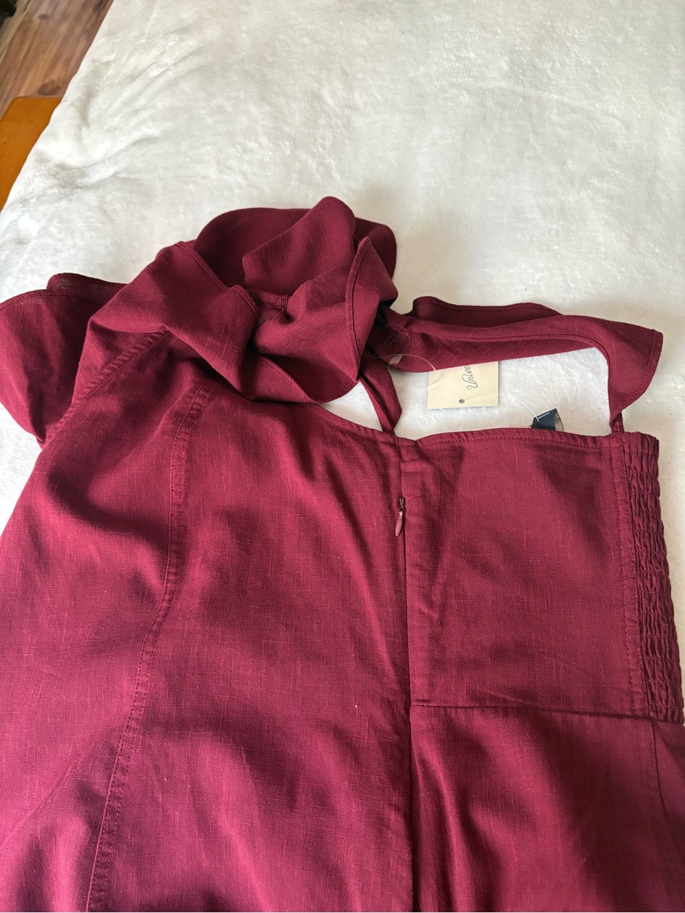 American Threads Burgundy Ruffled V-Neck Midi Dress - Picture 8 of 12